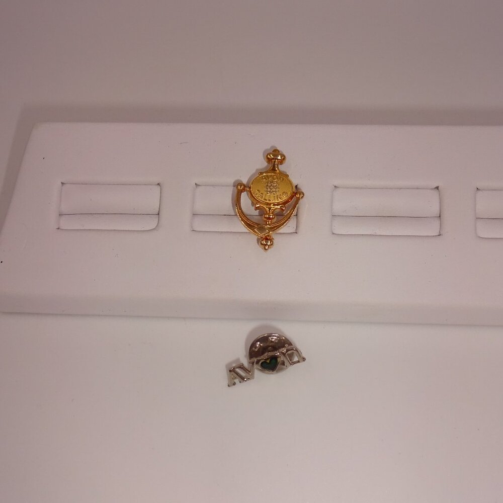 2 Vintage Avon Calling Brooches Gold Silver Tone Scarf Pins Heart Door Knocker